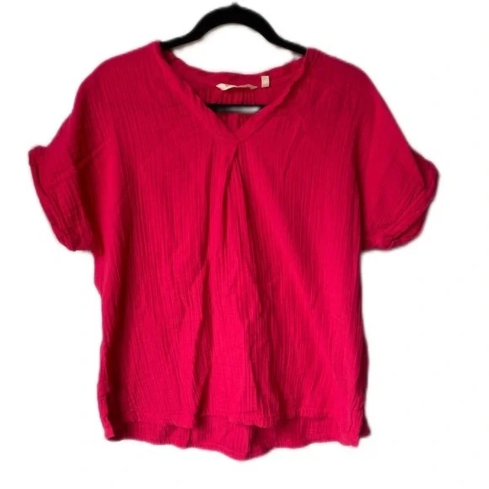 Soft Surroundings Bright Pink Short Sleeve Shirt 100% Cotton Women’s Size PXL